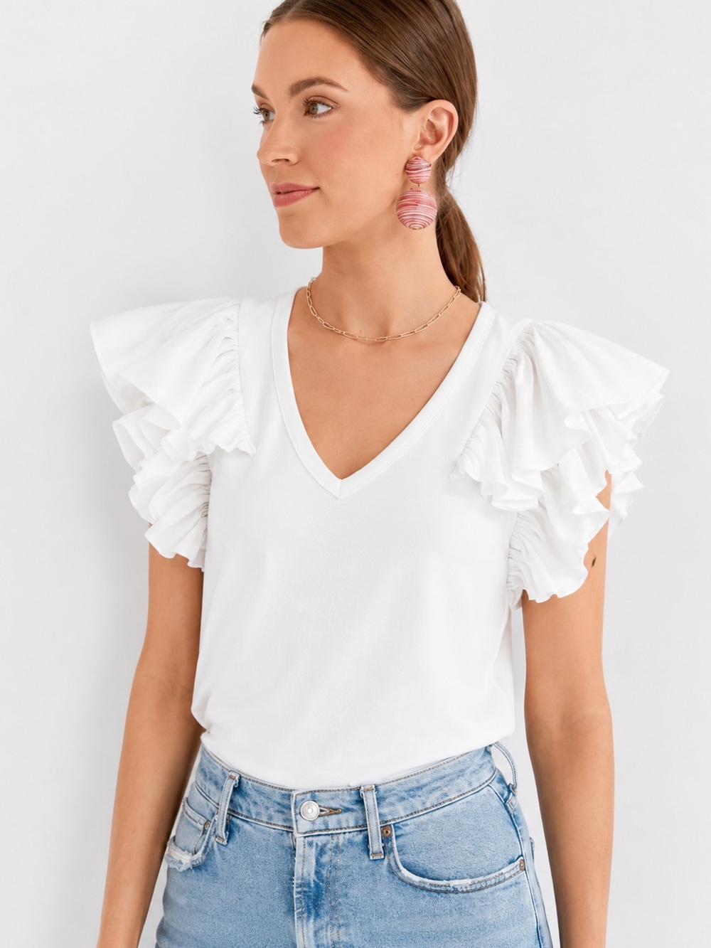 Pomander Place Tory White Flutter Sleeve Top Size XL
